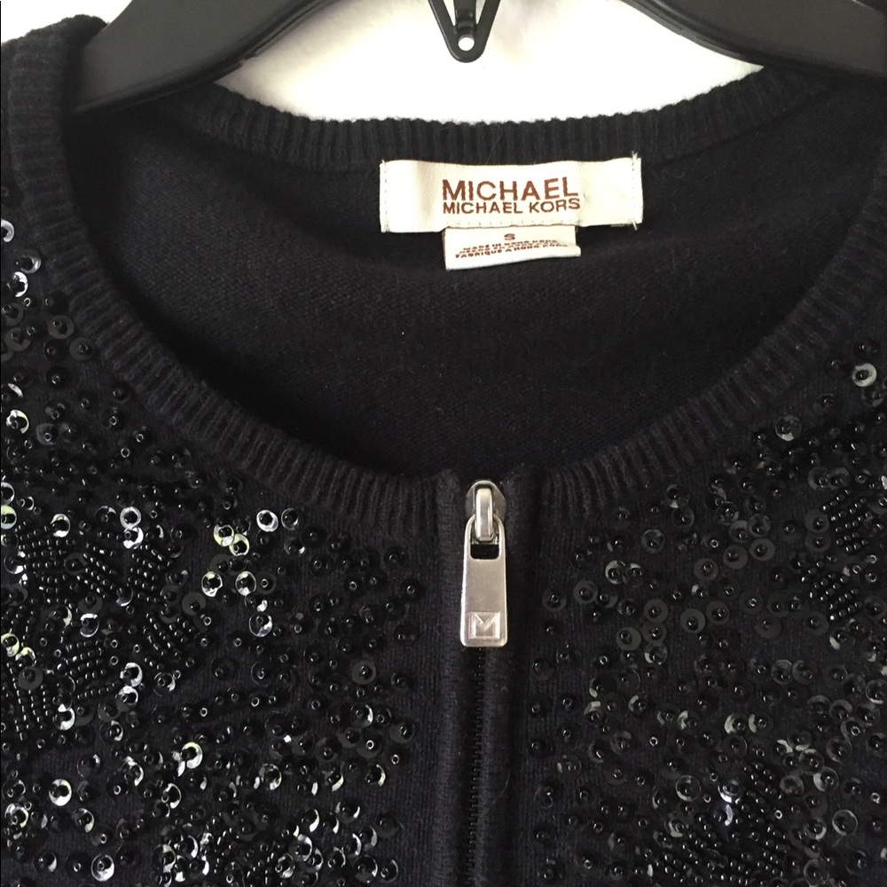 Michael Kors black sequenced sweater sz s zip pull